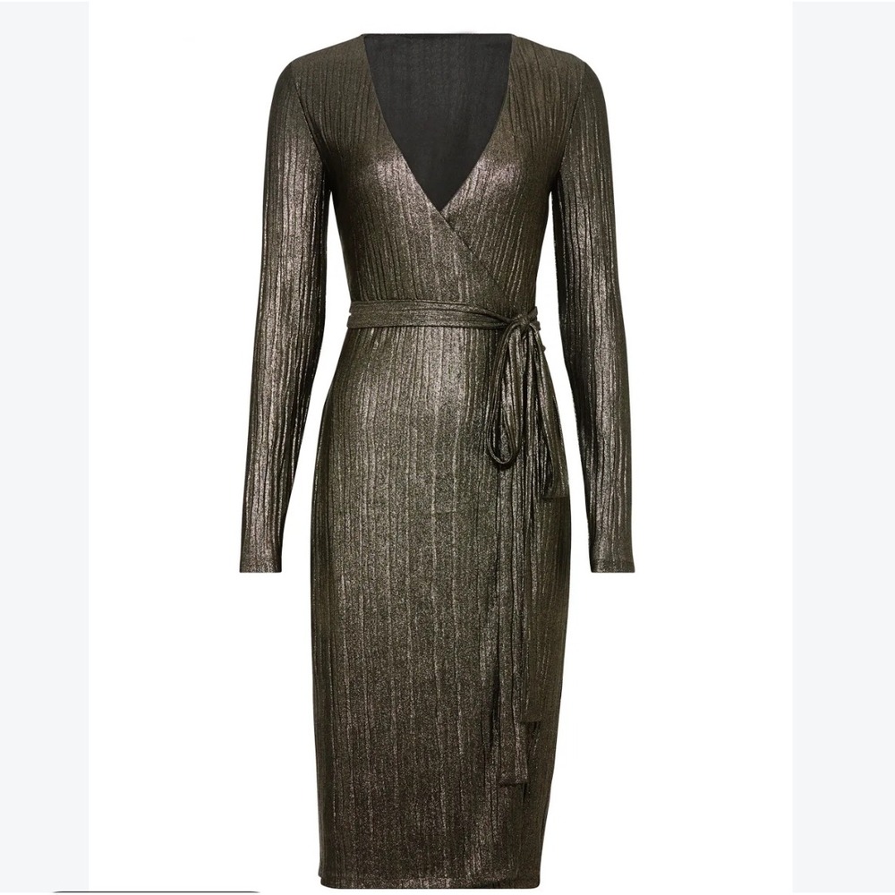 Rachel Roy Collection Gold Metallic Pleated Wrap Dress Party Holiday XXL NWT